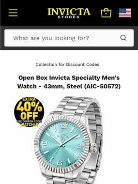 @@@NEEDS BATTERY @@@ Invicta Silver Watch with Tiffany Blue Dial